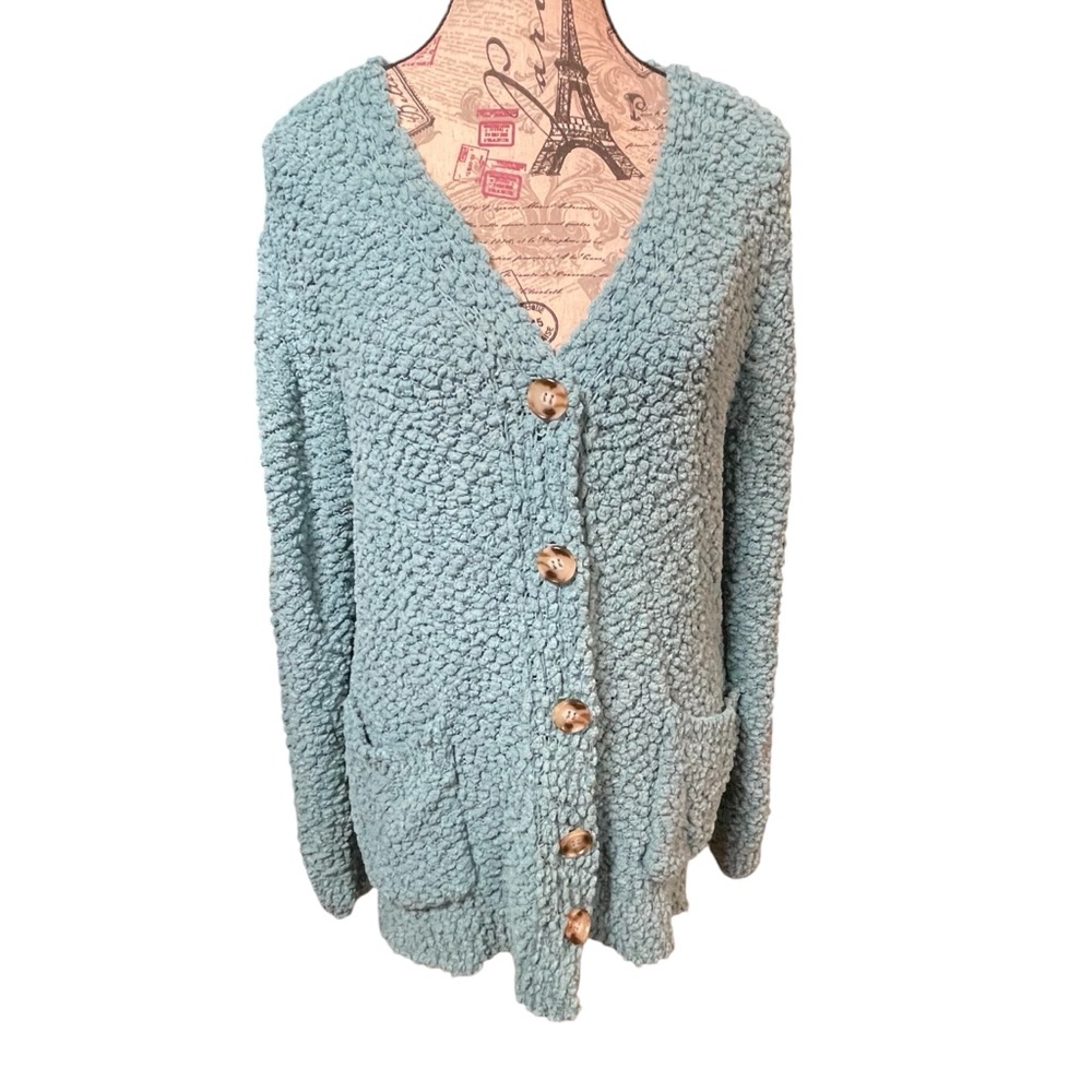 Zenana Outfitters Blue Chunky Knit Cardigan - Picture 1 of 7